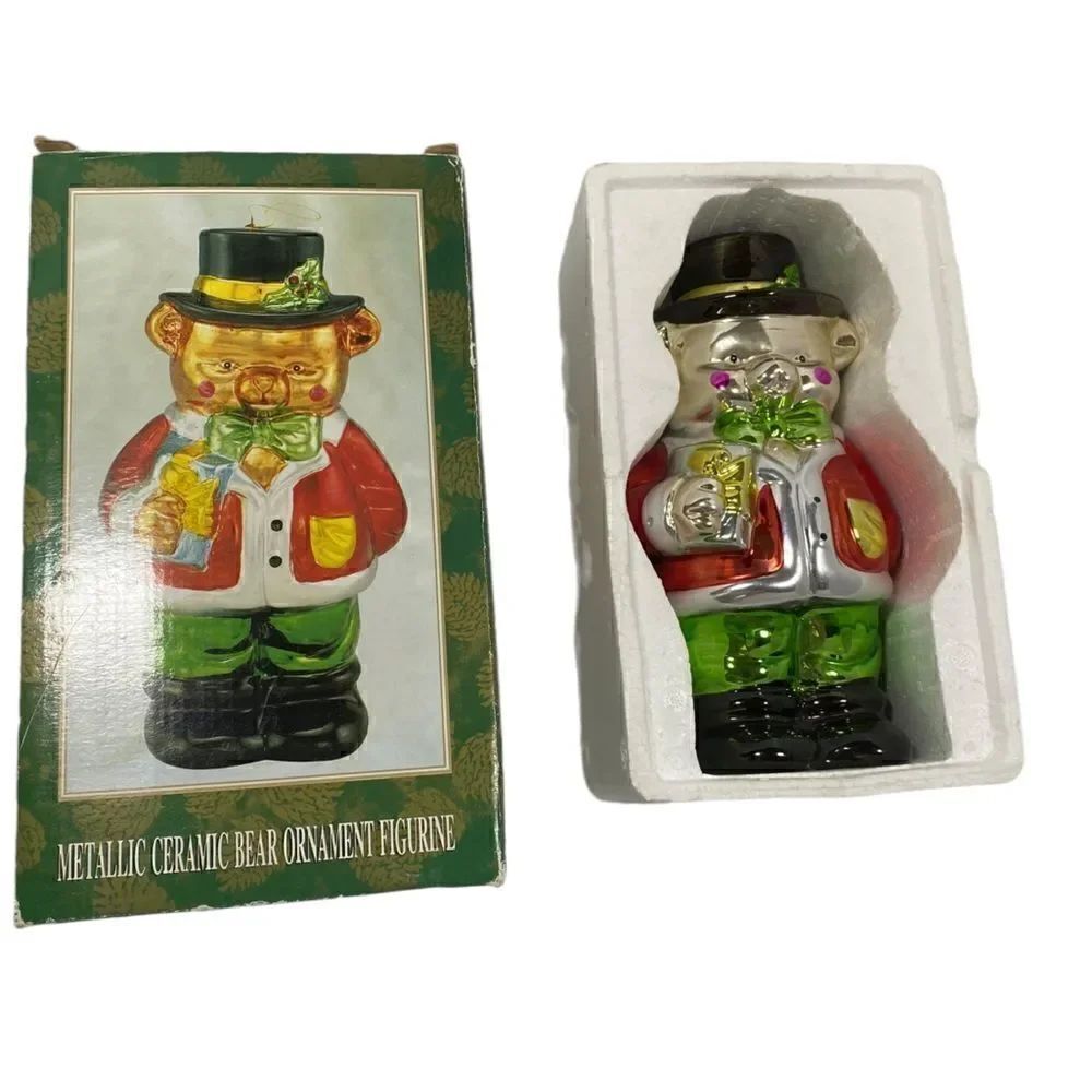 VINTAGEโHOLIDAYโMETALLICโCHRISTMASย BEARโ10โโFIGURINEโbyโJ.C.โPENNY